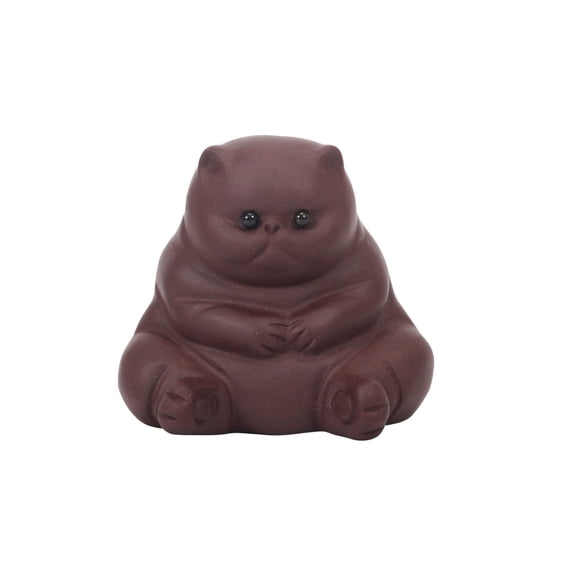 Urban Tokyo Zisha Cat Tea Pet Figurine, Purple Clay Desk Decoration, 2.25" H, Chinese Tea Ceremony Ornament for Good Luck and Fortune (Chubby Cat)