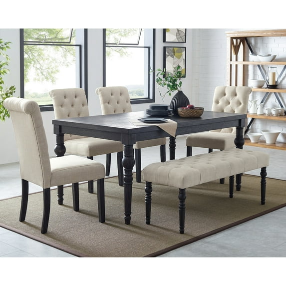 Urban Touch Dark Wash Wood Dining Table - 4 Chairs, Bench Room Style Table, Chairs &
