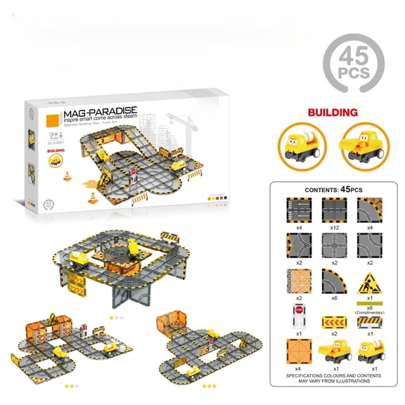Urban Traffic Magnetic Tiles Building Set with Electric Rail Cars 30-46 PCS Color Window Construction Toy