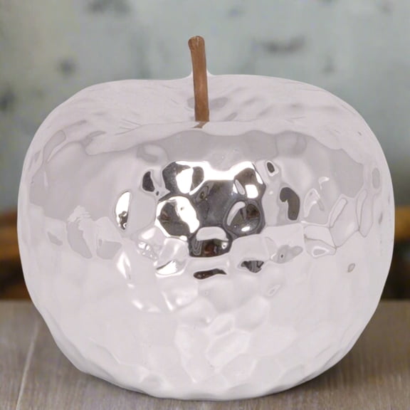 Brannic Hammered Apple Figurine Decorative Tabletop Accent, Modern Metal Apple Sculpture for Home Decor, Living Room, Office Desk & Shelf Decoration (Silver)