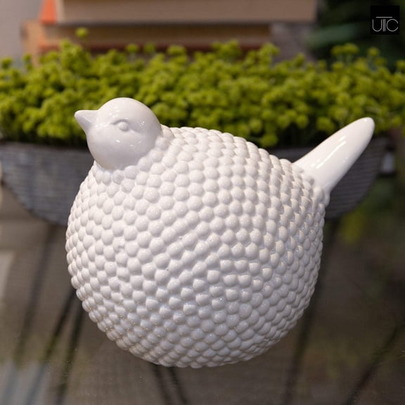 Glenten Blueberry Dimpled Bird Figurine – Decorative Ceramic Bird Statue, Home Decor Accent for Living Room, Shelf, Tabletop- White