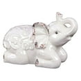 thumbnail image 1 of Ceramic Kneeling Trumpeting Elephant Figurine with Embossed Swirl Design Distressed Gloss Finish White, 1 of 2