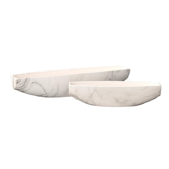 Ceramic Low Boat Shape Pot Set of Two Matte Finish