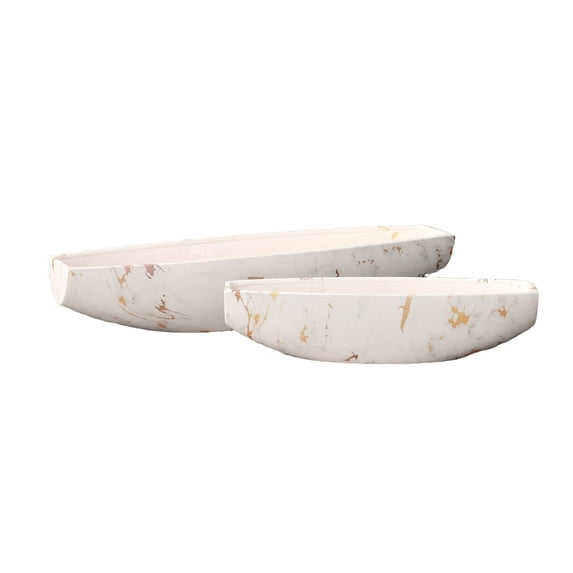Ceramic Low Boat Shape Pot Set of Two Matte Finish