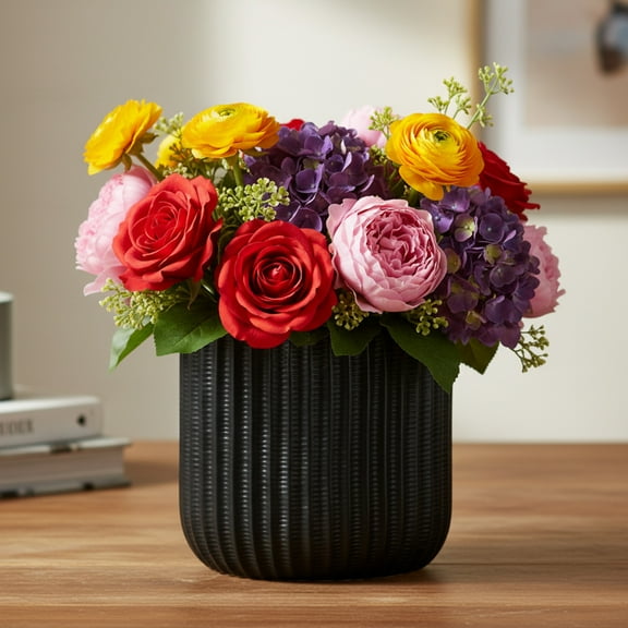 Jayella Ceramic Oval Vase with Debossed Overlay Column Pattern