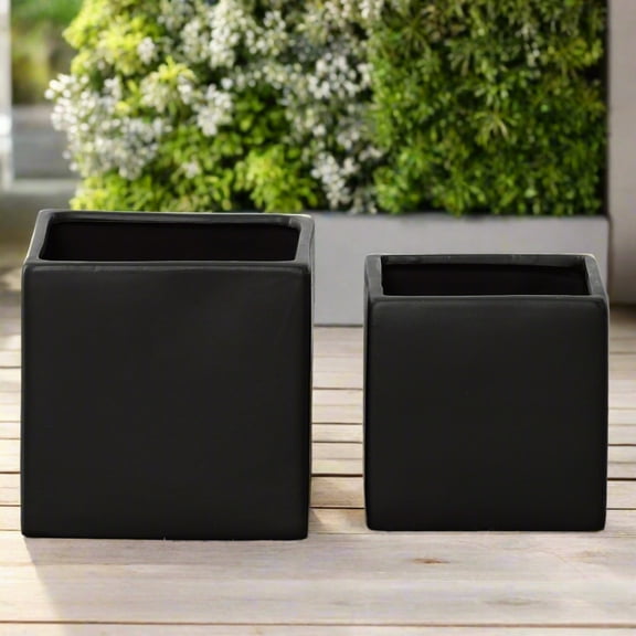 Odette Handcrafted Ceramic Square Planter Set (Set of 2)