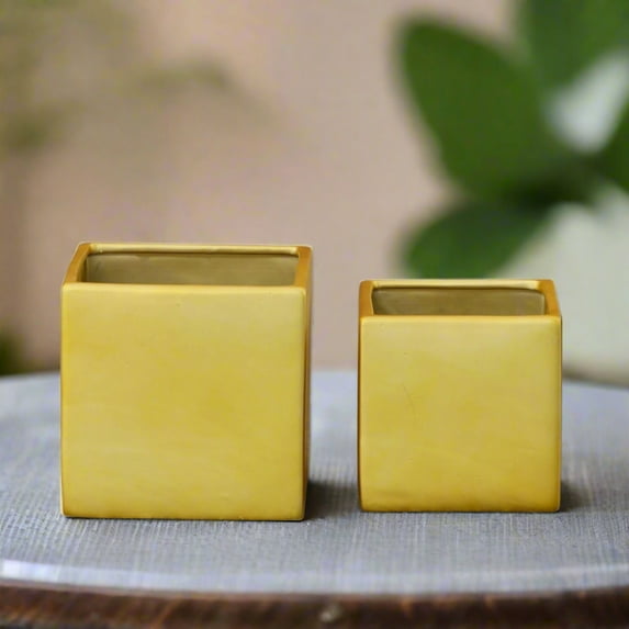 Odette Handcrafted Ceramic Square Planter Set (Set of 2)