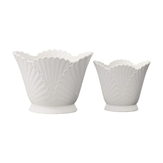 Ceramic Pot Set of Two Gloss White-11.75"H