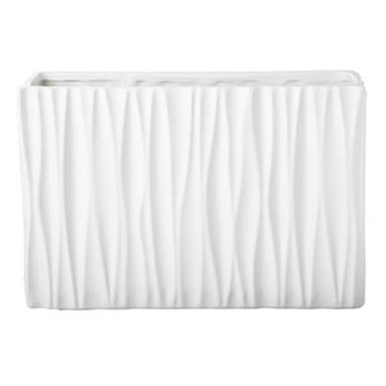 Matte White Ceramic Square Vase with Embossed Wave Pattern