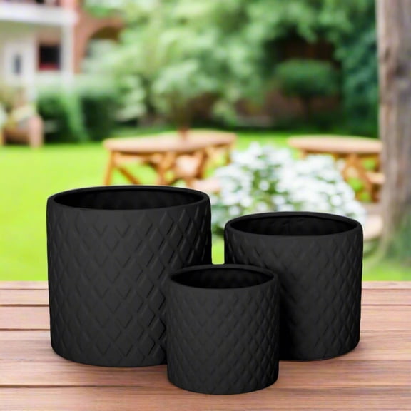 Kavelle Diamond Pattern Ceramic Pot (Set of 3)