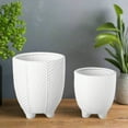 thumbnail image 1 of Kavrine Ceramic Round Pot with Embossed Chevron Stripe Design and Stand (Set of 2), 1 of 7