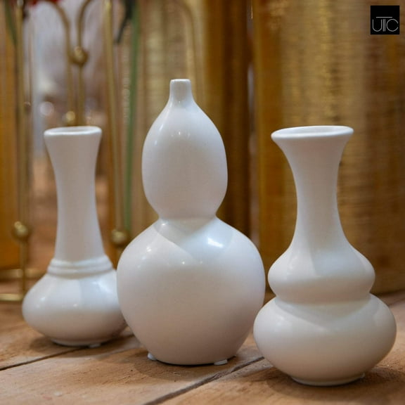 Naelle Ceramic Trumpet Vase Set of 3 – Decorative Flower Vases for Home, Tabletop, Centerpiece, Living Room, Modern Wedding Decor