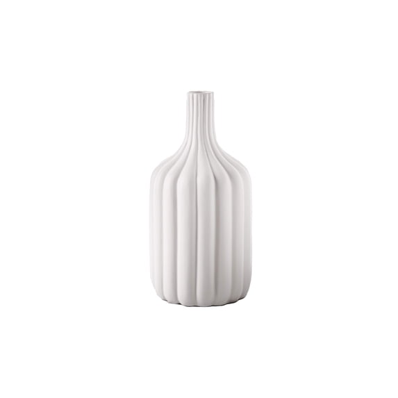 Ceramic Round Bottle Vase Matte Finish White-12.00"H