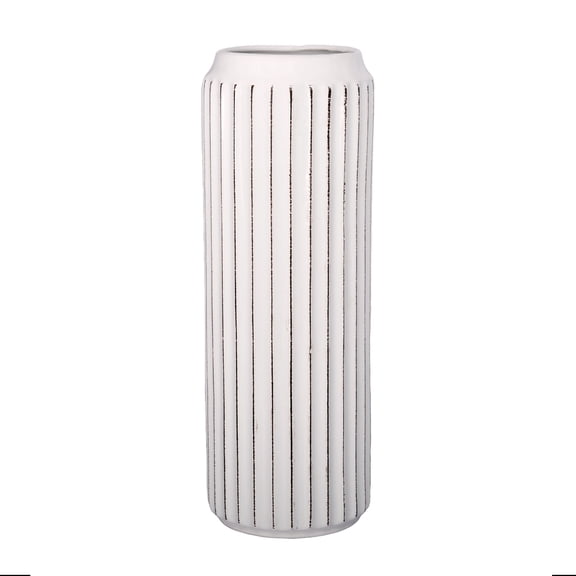 Jensen Corrugated Ceramic Vase – Modern Decorative Flower Vase for Home Decor, Living Room, Bedroom, Table Centerpiece (Size - 5.00"x13.00"H, White)