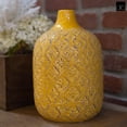 thumbnail image 1 of Faryn Distressed Diamond Pattern Vase – Decorative Ceramic Flower Vase for Home, Table, and Living Room Décor (Size- 5.25 x 5.25 x 8 , Orange), 1 of 11