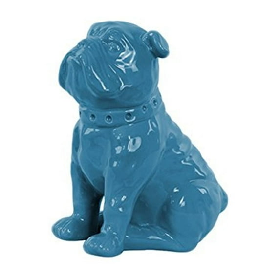 UTC38456 Ceramic Sitting British Bulldog Figurine with Collar Gloss Finish Blue
