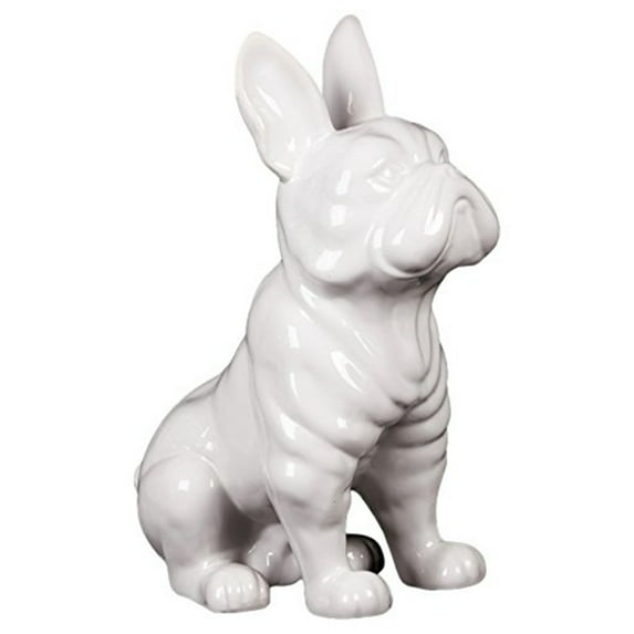 Urban Trends Ceramic Sitting French Bulldog Figurine with Pricked Ears Gloss Finish White, White