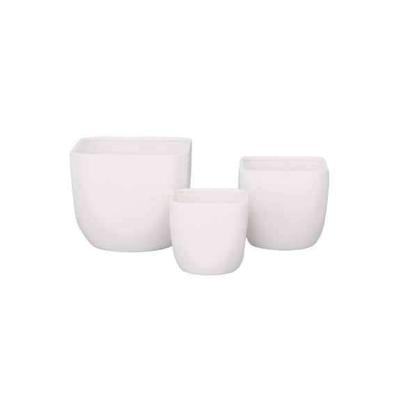 Ceramic Square Plain Pot Gloss Finish White-8.50"H