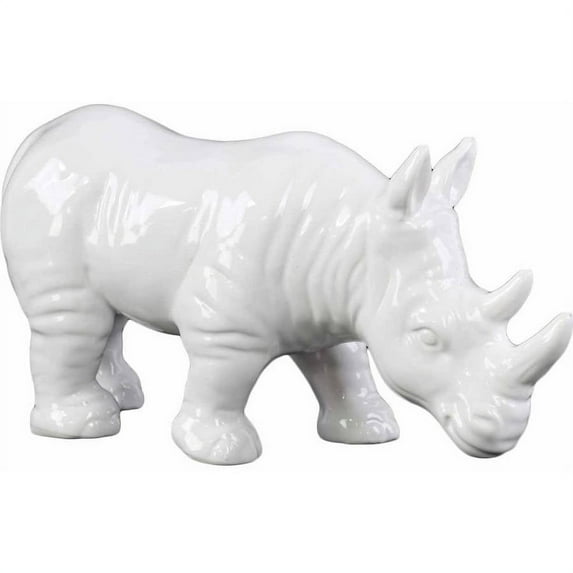 Ceramic Standing Rhinoceros Figurine Gloss Finish White