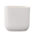 thumbnail image 1 of {Quade Oval Ceramic Pot with Arrow Pattern- Modern Decorative Planter for Indoor Plants, Flower Vase, Home and Office Decor-White}, 1 of 6