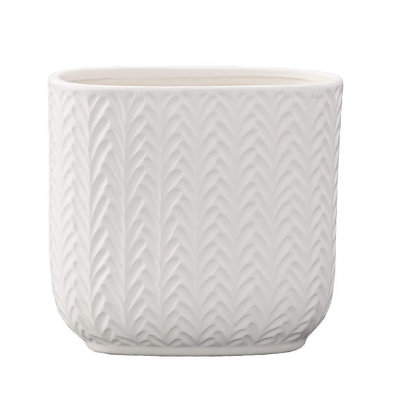 {Quade Oval Ceramic Pot with Arrow Pattern- Modern Decorative Planter for Indoor Plants, Flower Vase, Home and Office Decor-White}