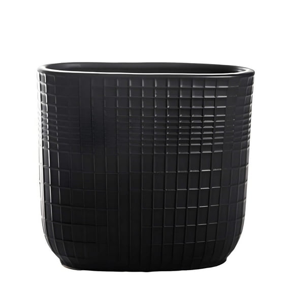{Quade Oval Ceramic Pot with Lattice Pattern- Modern Decorative Planter for Indoor Plants, Flower Vase, Home and Office Decor-Black}