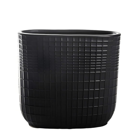 {Quade Oval Ceramic Pot with Lattice Pattern- Modern Decorative Planter for Indoor Plants, Flower Vase, Home and Office Decor-Black}