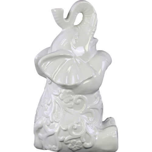 Urban Trends Ceramic Trumpeting and Sitting Up Elephant Figurine