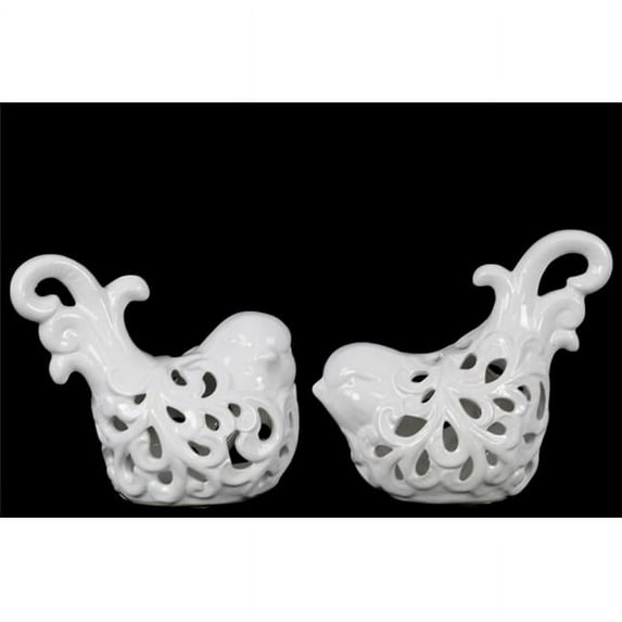 Urban Trends Collection 10890-AST Ceramic Bird Figurine With Cutout Design Assortment Of Two Gloss - White
