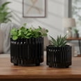 thumbnail image 1 of Chiara Ceramic Round Pots with Embossed Geometric Spike Pattern (Set of 2), 1 of 8