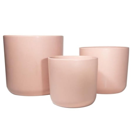 Urban Trends Collection 15416 Ceramic Plain Round Pot, Matte Pink - Set of 3