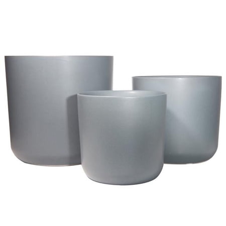 Urban Trends Collection 15417 Ceramic Plain Round Pot, Matte Gray - Set of 3