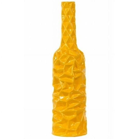 Urban Trends Collection 24444 Ceramic Round Bottle Vase With Wrinkled Sides- Large - Yellow