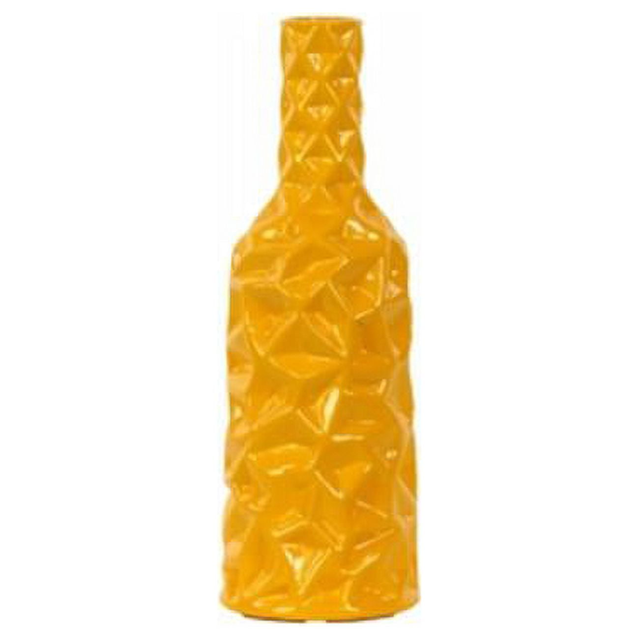 Urban Trends Wrinkled Ceramic Round Bottle Vase - Yellow 12"