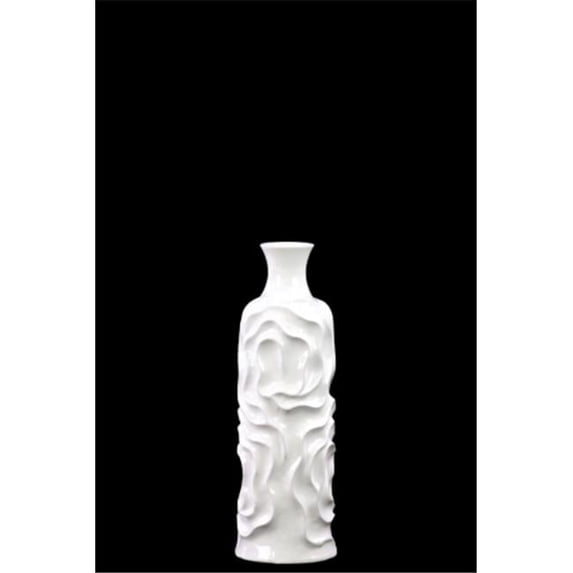 Urban Trends Collection 24455 Ceramic Round Cylindrical Vase With Neck & Wrinkled Sides, Small - White