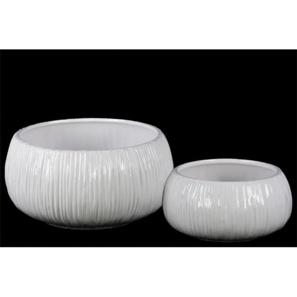 Round Ribbed Pot White Urban Trends Collection 35412 2 Piece Ceramic White Coated Round Flower ...