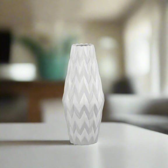 Dallyn Ceramic Rounded Bellied Vase with Round Lip and Embossed Wave Design