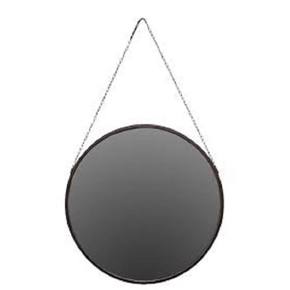 Urban Trends Collection 41164 Metal Round Wall Mirror with Top Chain Hanger, Distressed Black - Medium