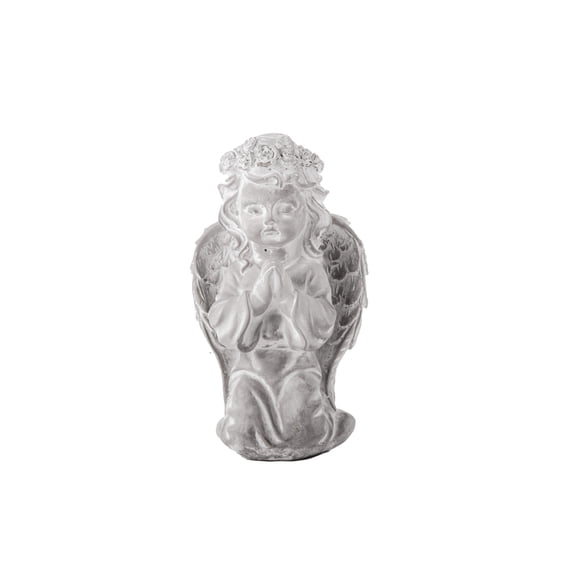 Cement Praying Cherubim Figurine Washed Concrete Finish Gray-9.00"H
