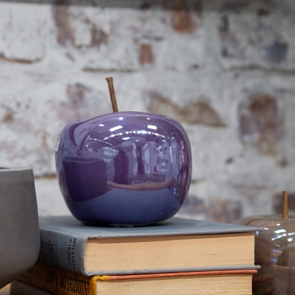 Sorrel Pearlescent Apple Decor – Decorative Ceramic Apple Figurine, Modern Home Table Decor, Glossy Finish Accent for Living Room, Office & Shelf Decoration (Small, Purple)