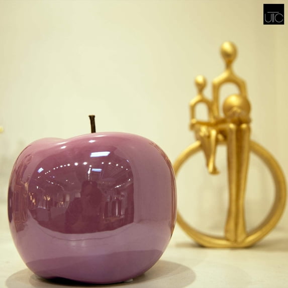 Sorrel Pearlescent Apple Decor – Decorative Ceramic Apple Figurine, Modern Home Table Decor, Glossy Finish Accent for Living Room, Office & Shelf Decoration (Large, Peach)