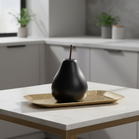 Urban Porcelain Pear Figurine with Stem SM Matte Finish Black