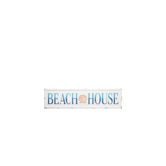 Urban Trends Collection 9.25" Metal Rectangle Wall Decor with "Beach House" and Embossed Rope Side Design