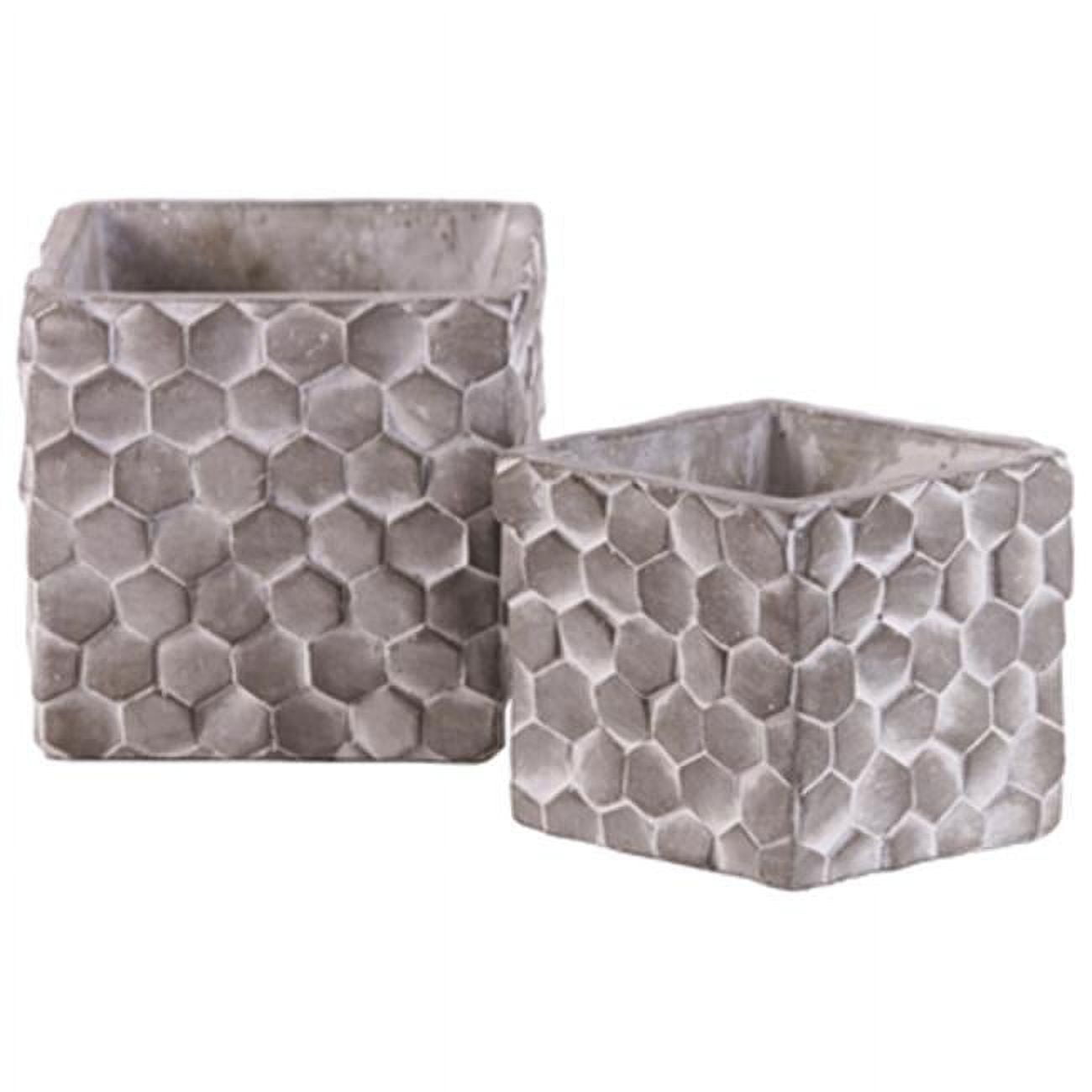 Urban Trends Collection Cement Square Pot with Hexagonal Lattice Pattern Design Body, Washed Concrete Finish, Gray - Set of 2
