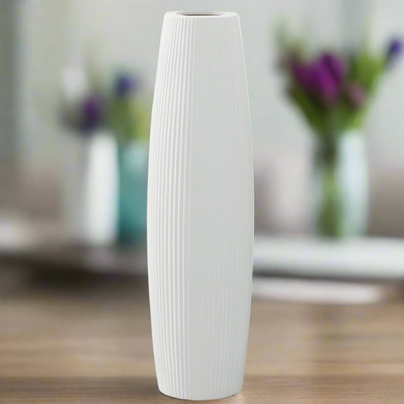 Carlisha Ceramic Bellied Round Vase with Ribbed Design and Tapered Bottom