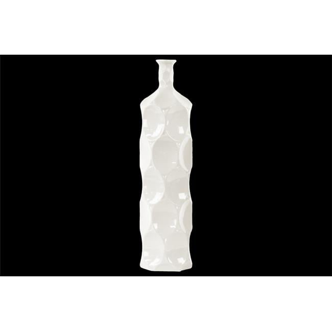 Elegant Large White Ceramic Bottle Vase with Textured Dimpled Sides