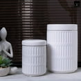 thumbnail image 1 of {Yvelle White Ceramic Canister Set, Kitchen Counter Storage Containers for Sugar, Coffee, Tea & Snacks, Decorative Food Storage Jars, Set of 2}, 1 of 4
