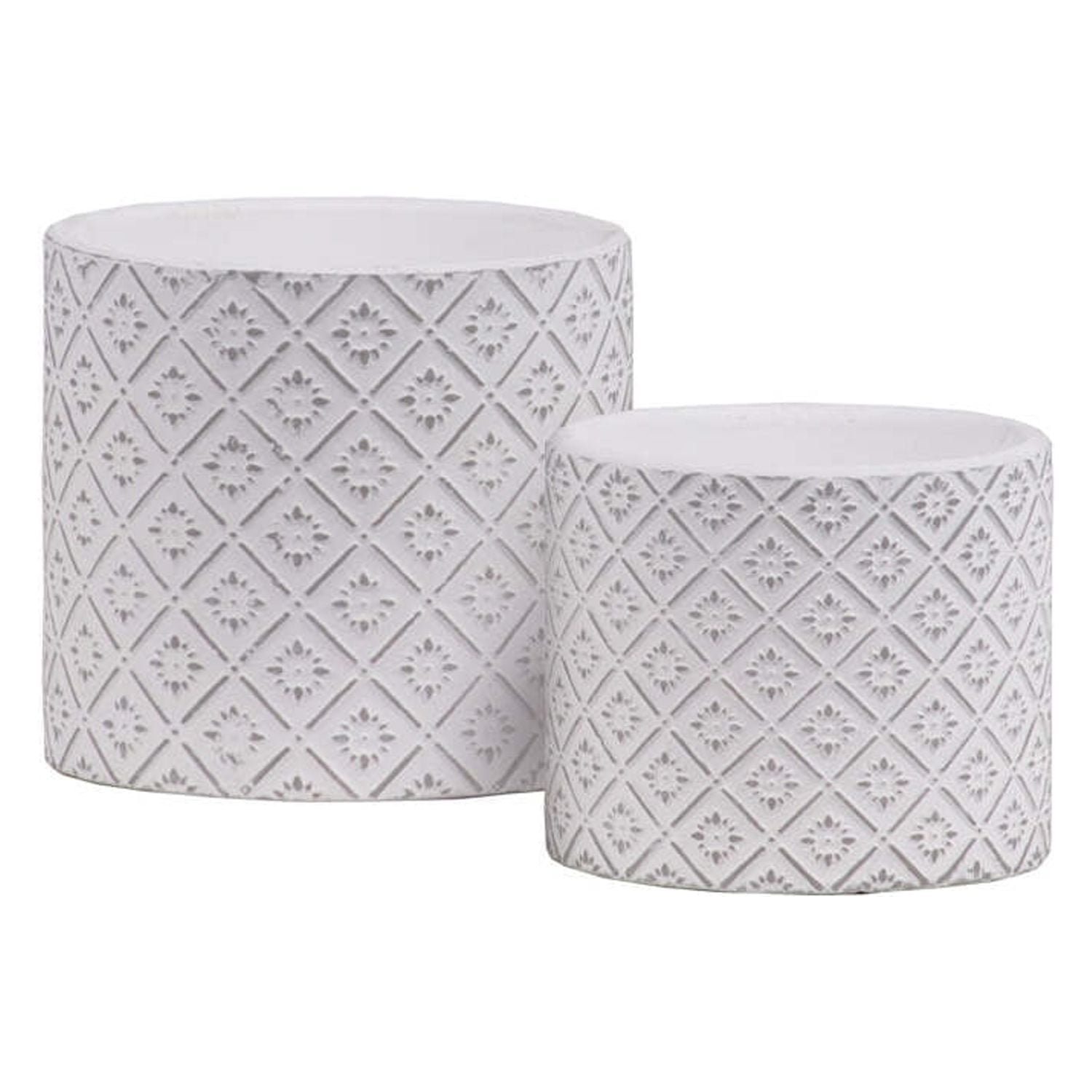 Urban Trends Collection Ceramic Cylindrical Pot with Embossed Design Body, Set of 2