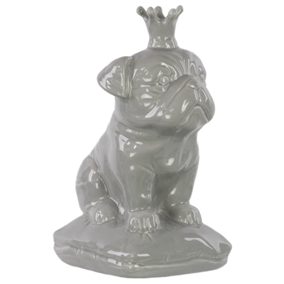 Urban Trends Ceramic Sitting British Bulldog Figurine with 5 Spiked Crown on Cushion Base Gloss Finish Gray