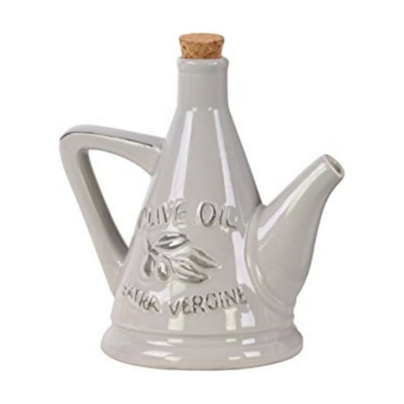 Urban Trends Collection Ceramic Olive Oil Pourer with Embossed Olives,Label, Cork Lid, and Handle Distressed Gloss Finish Gray